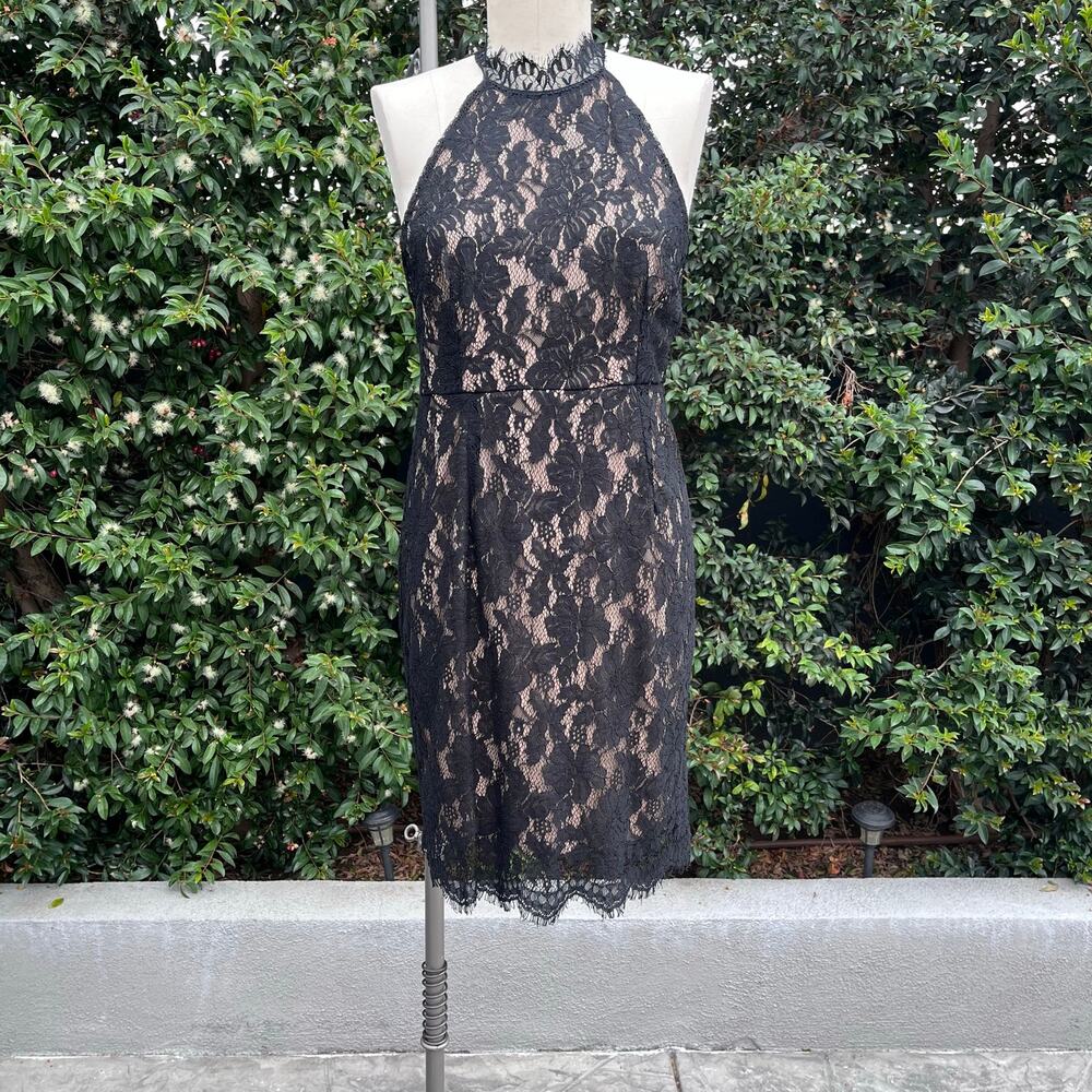 Black Lace Halter Sheath Dress Women’s Sleeveless Cocktail Party Dress
